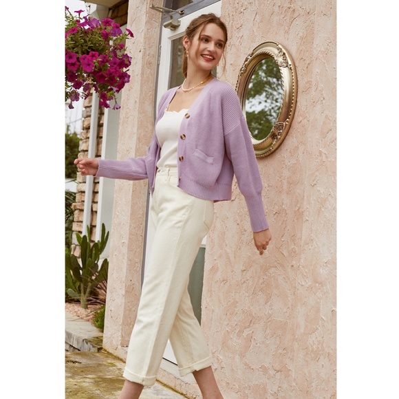 Lavender Knit Button Front Cardigan - Picture 10 of 16